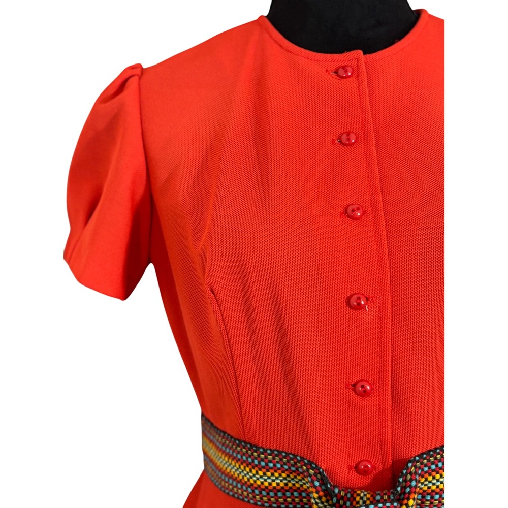 Vintage 60s Teena‎ Paige Red Dress Button Down Mini Shift Dress Short Sleeve - Picture 11 of 16